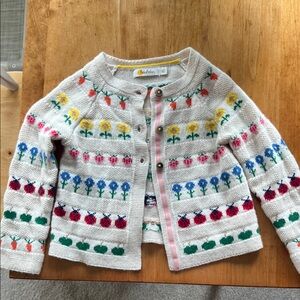 Baby Boden Cream Knit Cardigan with Floral Accents